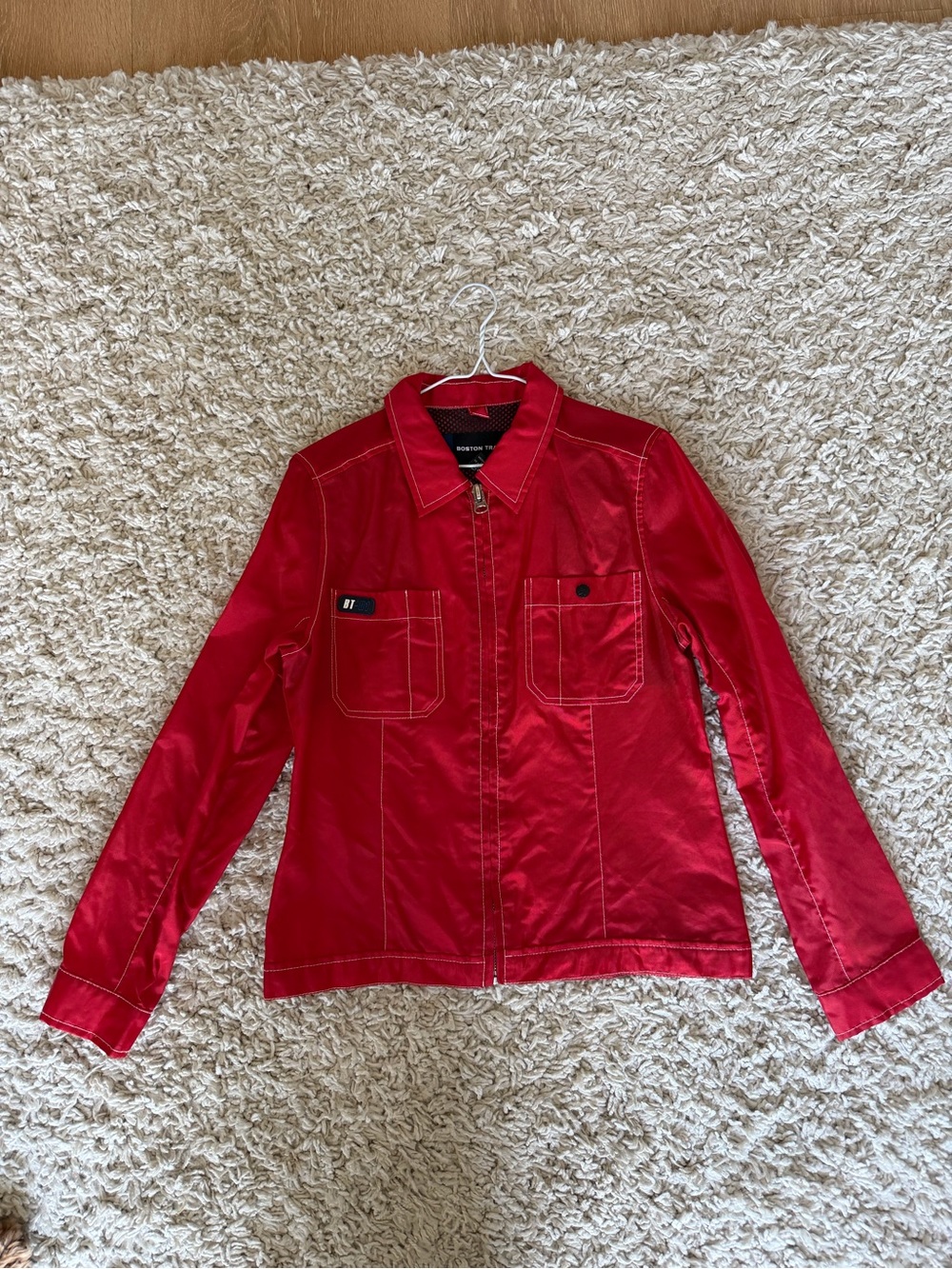 Vintage Boston Traders Red Nylon Zip-Front Shirt Jacket